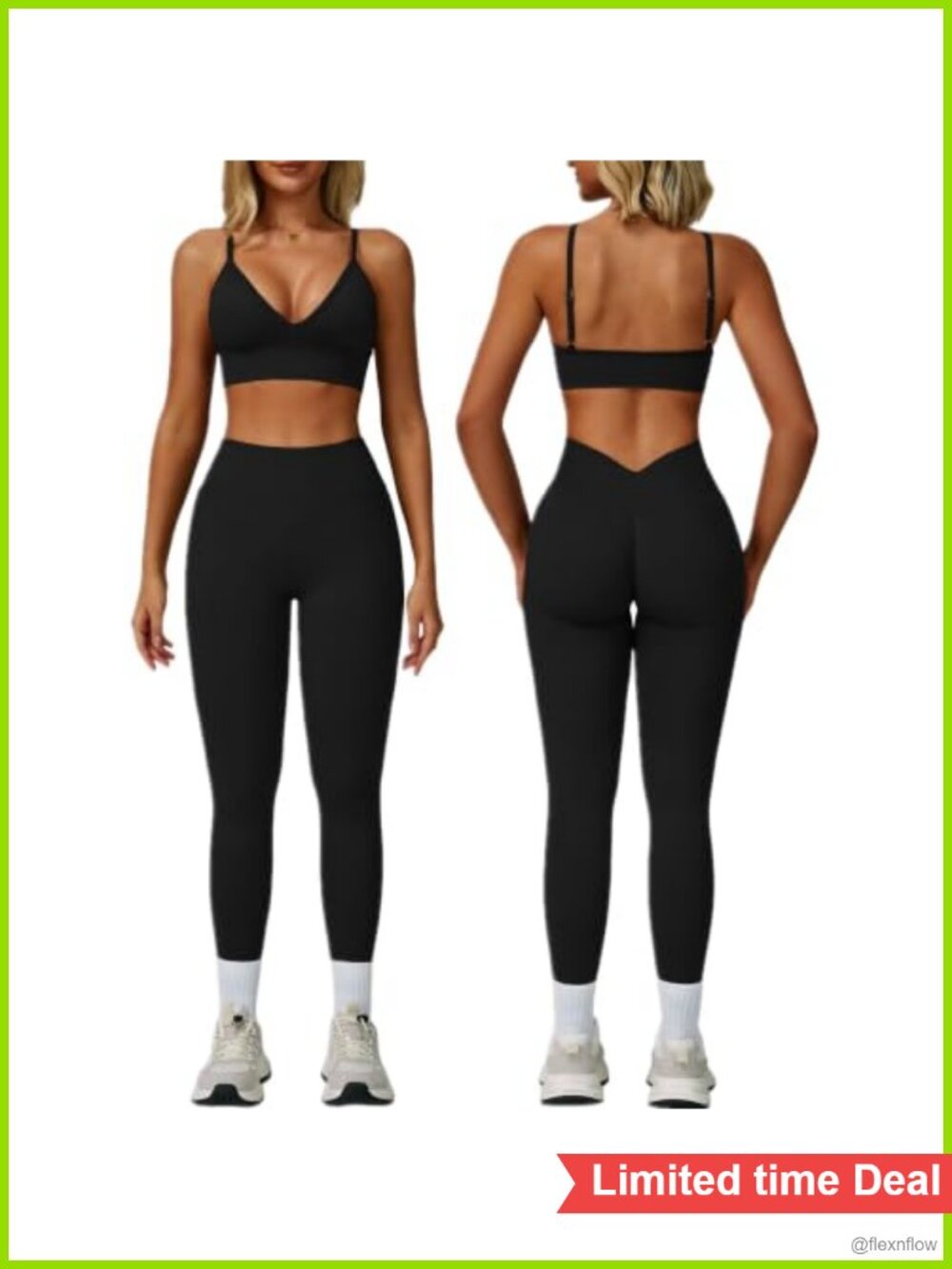 2 Piece Workout Set Sports Bra and V-Back Leggings Polyamide Elastane Yoga Gym